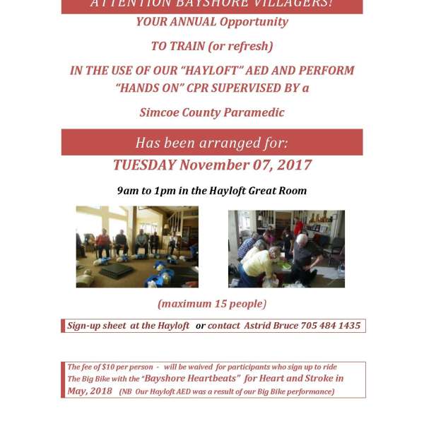 AED and CPR Training Tues. Nov 7th November 7th, 2017 9:00 am to 1 pm