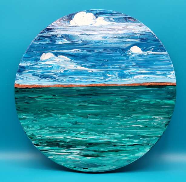 Blue Green Ocean Sky Large Round