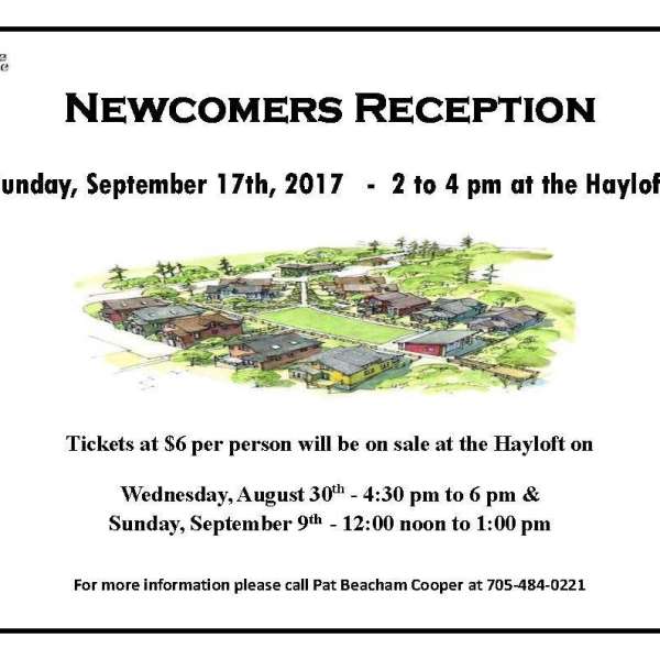 Newcomers Reception Sept. 17th - Tickets Aug 30 & Sept 9
