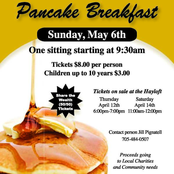 Pancake Breakfast May 6th - Tickets at Happy Hour 20 Apr