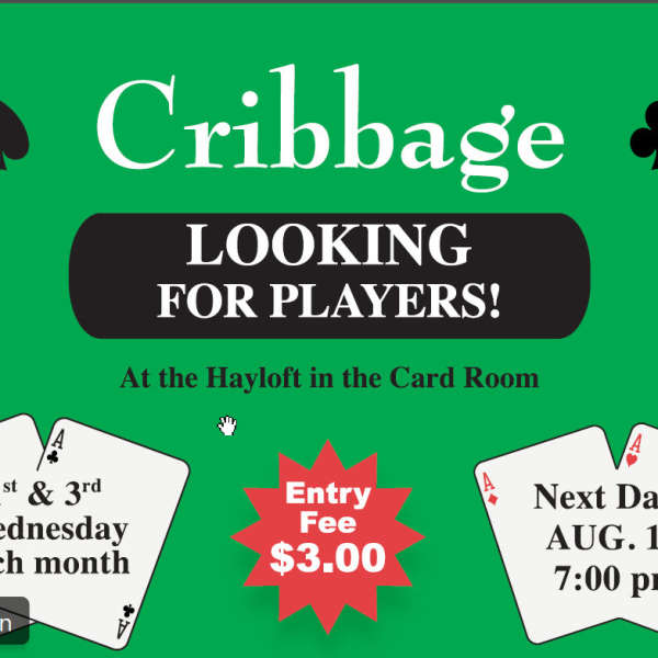 Cribbage Looking for Players - 1st & 3rd Wednesday of Month